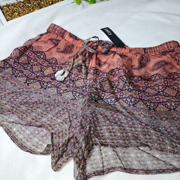 Gypsy 05 Shorts 100% Silk Beach Coverup Anthropologie Pink/Rose - Picture 2 of 13